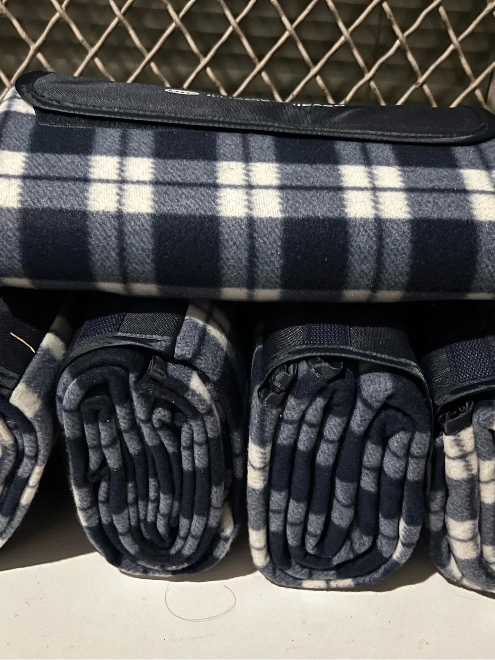 Navy Plaid Foldable Men's Travel Blanket Bag